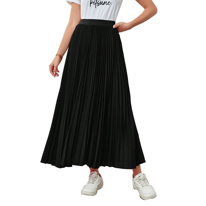 New elastic waist hanging pleated skirt, high waist slimming A-line big swing commuting temperament long skirt