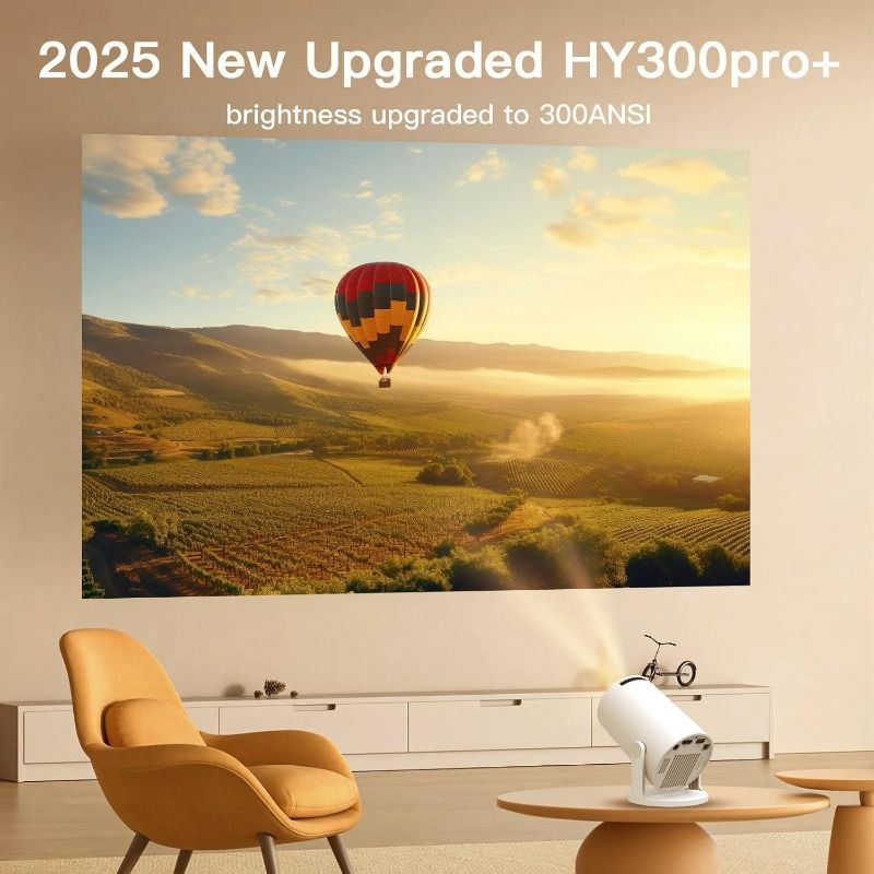 Mini Projector for Bedroom Portable with WiFi 6 and Bluetooth 5.4 Built-in Apps Android 14 OS,1080P 4K Support Auto Keystone Ceiling Projector 180° Rotatable Upgraded 300Pro+ OptiBarrel 500