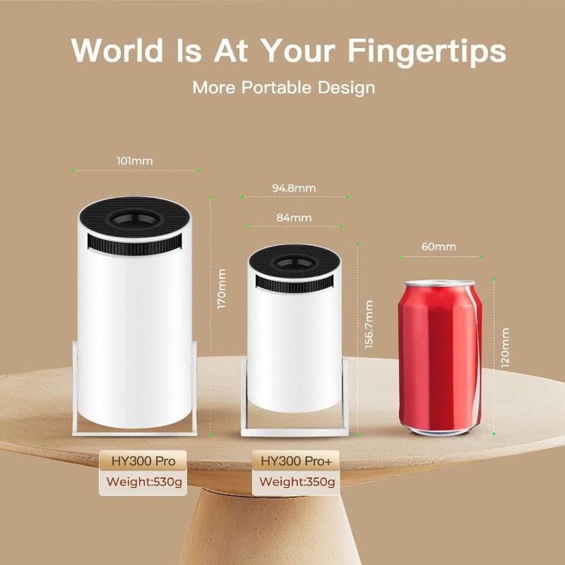 Mini Projector for Bedroom Portable with WiFi 6 and Bluetooth 5.4 Built-in Apps Android 14 OS,1080P 4K Support Auto Keystone Ceiling Projector 180° Rotatable Upgraded 300Pro+ OptiBarrel 500