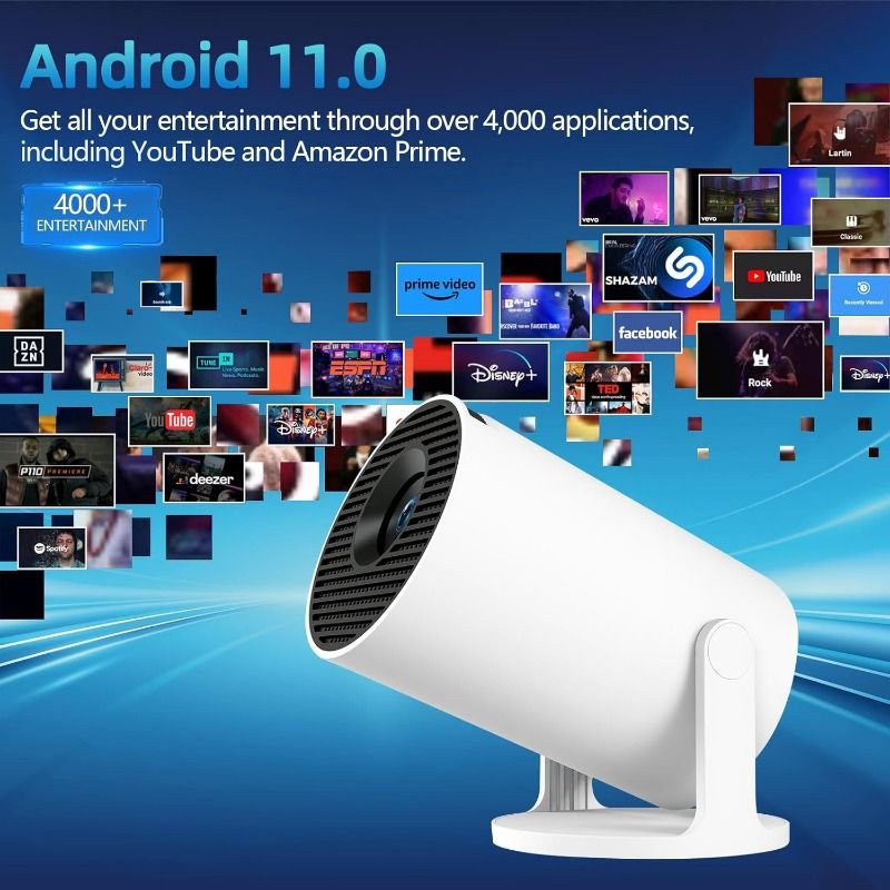 Mini Projector 2025 Upgraded WiFi 6 and BT 5.4 Support 4K 1080P Auto Keystone 180° Rotatable Projector for Bedroome Compatible with Laptop PC Smartphone