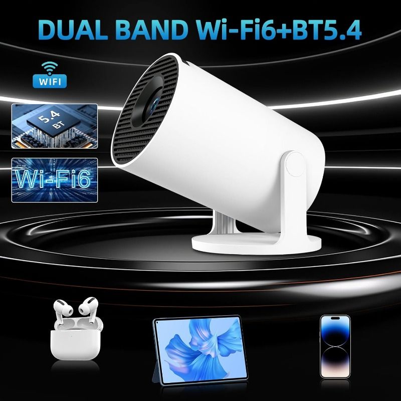 Mini Projector 2025 Upgraded WiFi 6 and BT 5.4 Support 4K 1080P Auto Keystone 180° Rotatable Projector for Bedroome Compatible with Laptop PC Smartphone