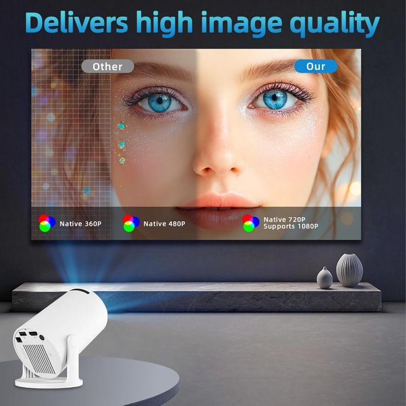 Mini Projector 2025 Upgraded WiFi 6 and BT 5.4 Support 4K 1080P Auto Keystone 180° Rotatable Projector for Bedroome Compatible with Laptop PC Smartphone