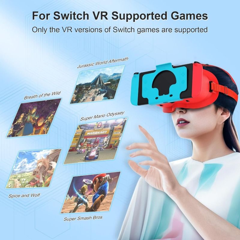 Upgraded 3D Virtual Reality VR Headset for Nintendo Switch & Switch OLED Model, VR Glasses with Adjustable Lens for abo VR Kit Switch Accessories