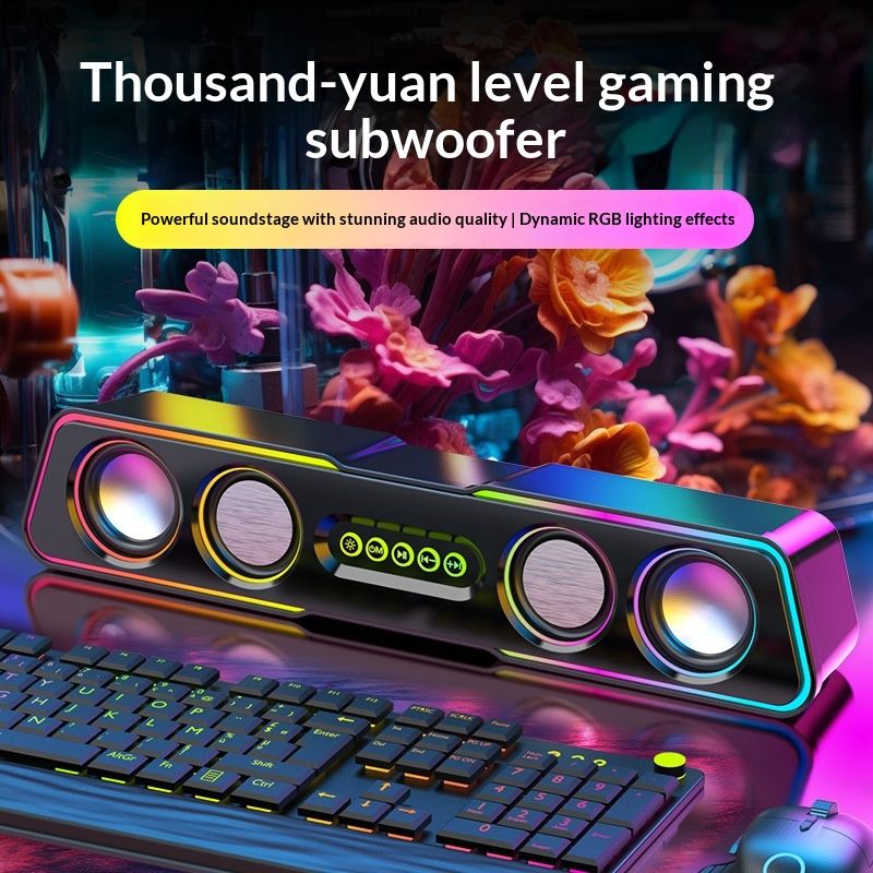 Cinema grade subwoofer, Bluetooth speaker, desktop strip, space saving sound system, e-sports RGB dynamic lighting, wired Bluetooth dual-mode computer TV universal speaker