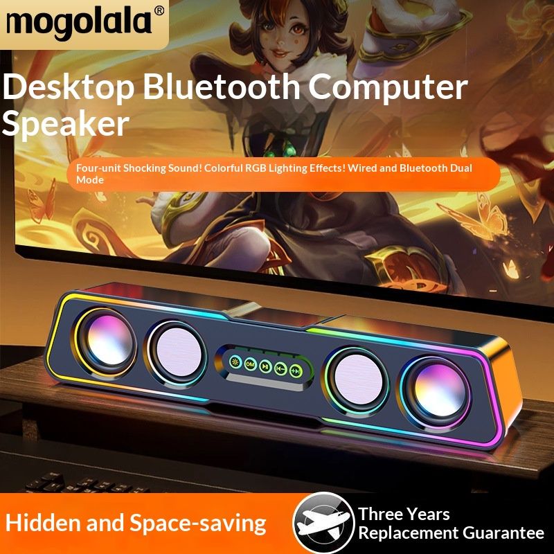 Cinema grade subwoofer, Bluetooth speaker, desktop strip, space saving sound system, e-sports RGB dynamic lighting, wired Bluetooth dual-mode computer TV universal speaker