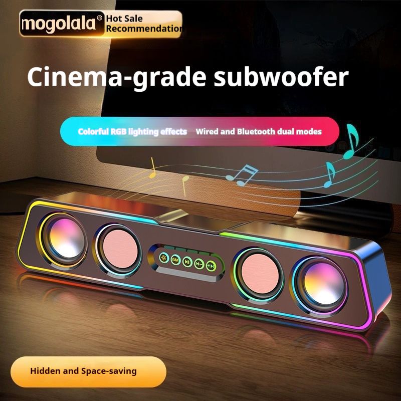 Cinema grade subwoofer, Bluetooth speaker, desktop strip, space saving sound system, e-sports RGB dynamic lighting, wired Bluetooth dual-mode computer TV universal speaker