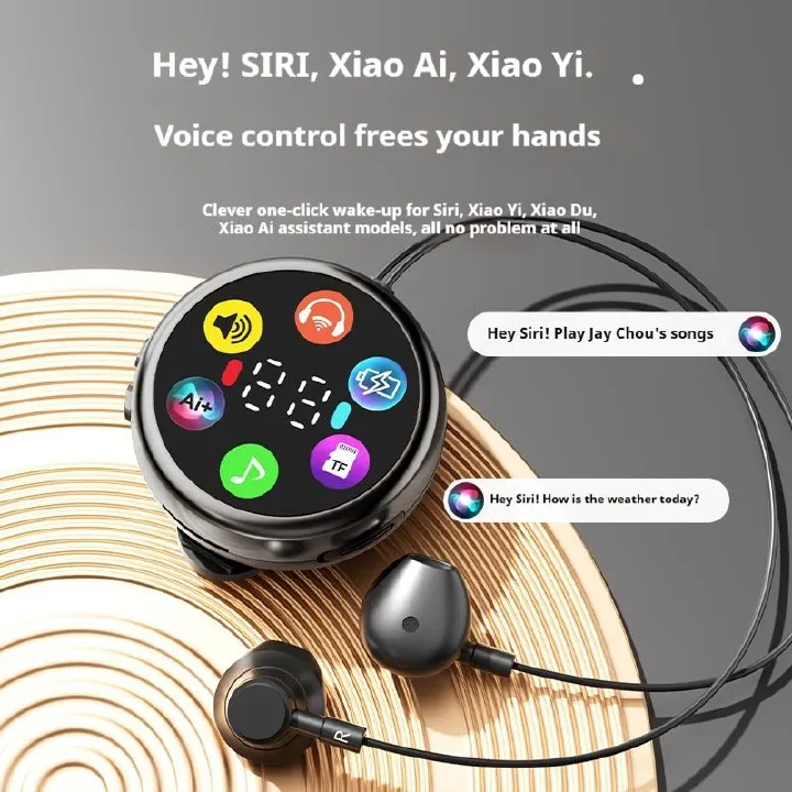 Neckband Bluetooth Headphones with Color Screen, Voice Control AI Assistant, TF Card Supported Wireless Sports Earphones, Long Battery Life Noise Cancelling Headset