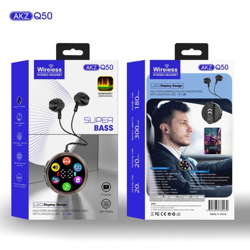 Neckband Bluetooth Headphones with Color Screen, Voice Control AI Assistant, TF Card Supported Wireless Sports Earphones, Long Battery Life Noise Cancelling Headset