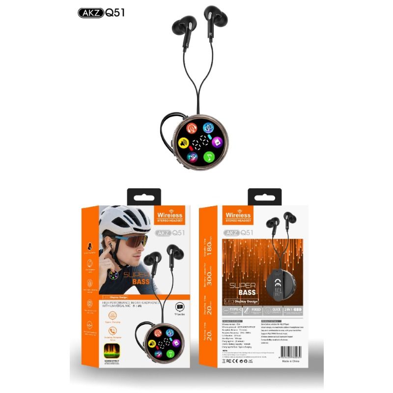 Neckband Bluetooth Headphones with Color Screen, Voice Control AI Assistant, TF Card Supported Wireless Sports Earphones, Long Battery Life Noise Cancelling Headset