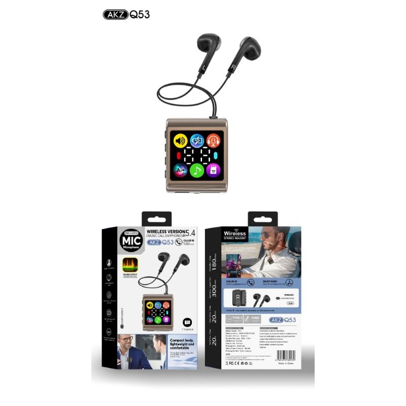 Neckband Bluetooth Headphones with Color Screen, Voice Control AI Assistant, TF Card Supported Wireless Sports Earphones, Long Battery Life Noise Cancelling Headset