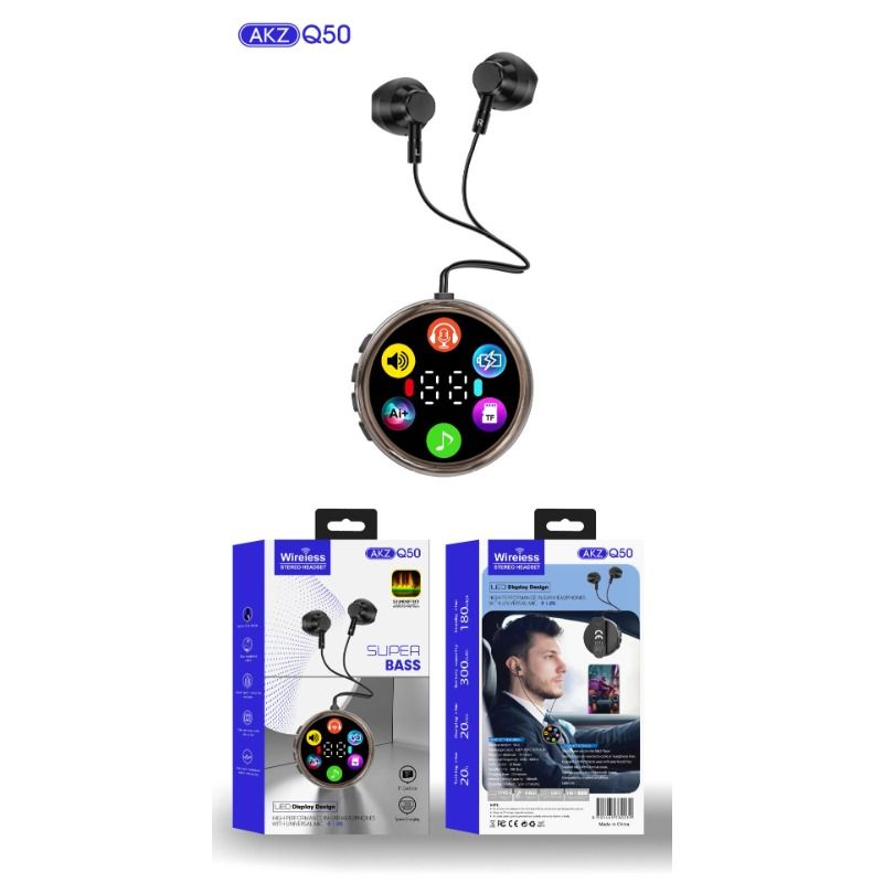 Neckband Bluetooth Headphones with Color Screen, Voice Control AI Assistant, TF Card Supported Wireless Sports Earphones, Long Battery Life Noise Cancelling Headset