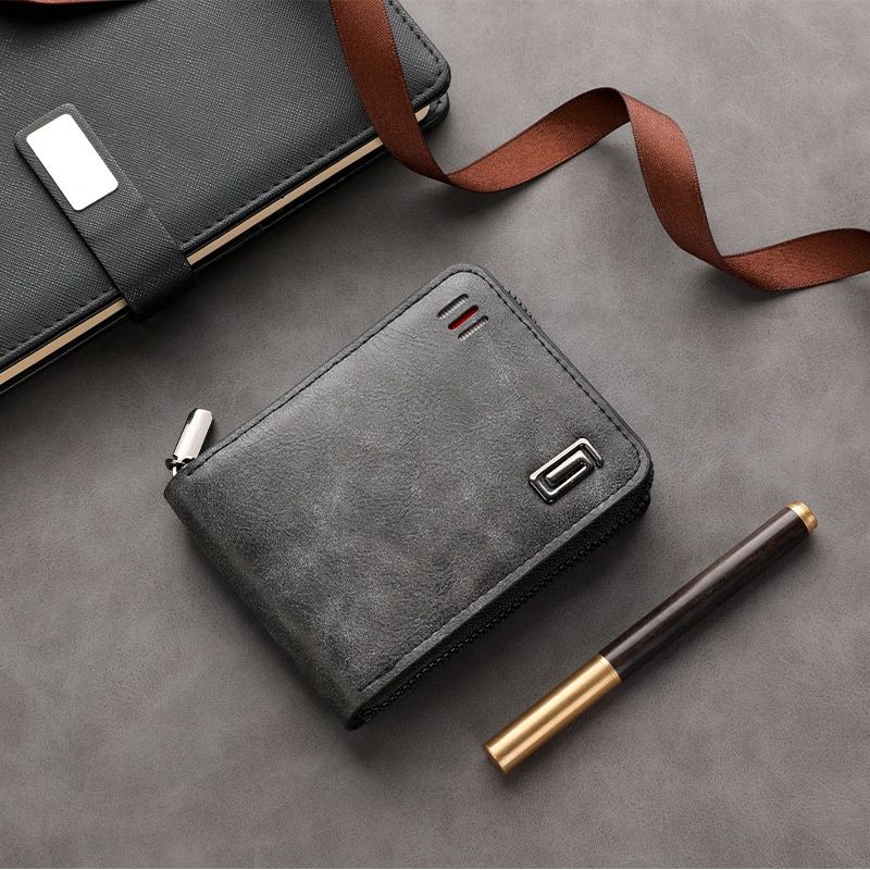 Retro style zipper short men's wallet