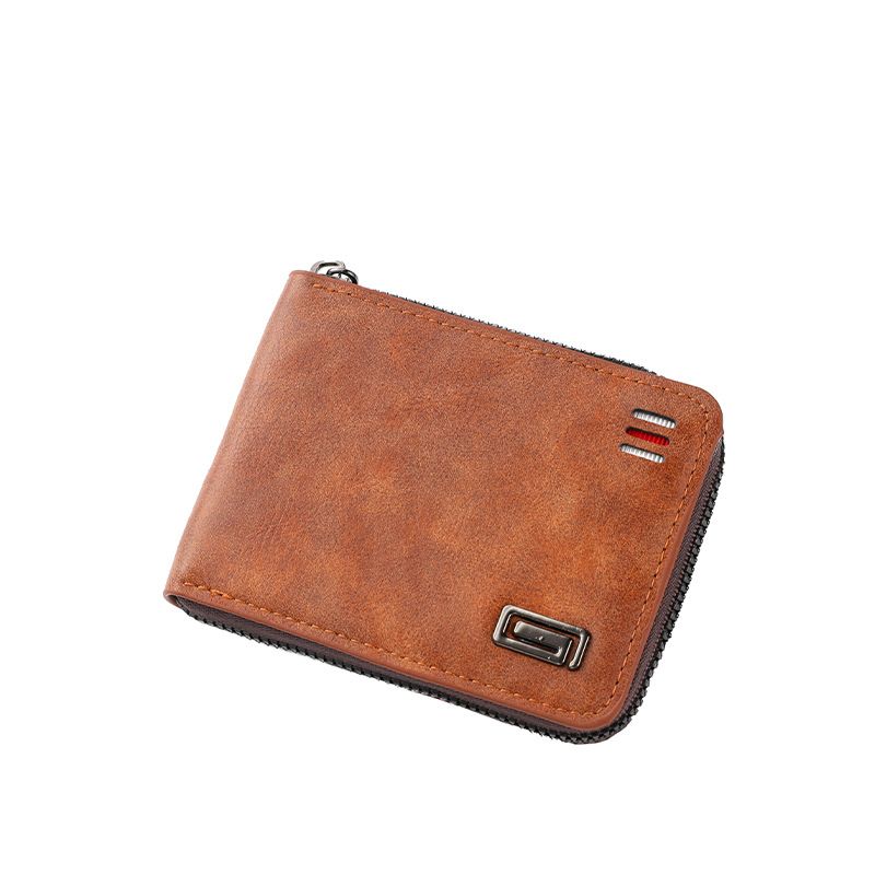 Retro style zipper short men's wallet