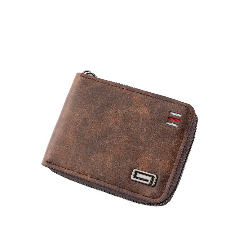 Retro style zipper short men's wallet
