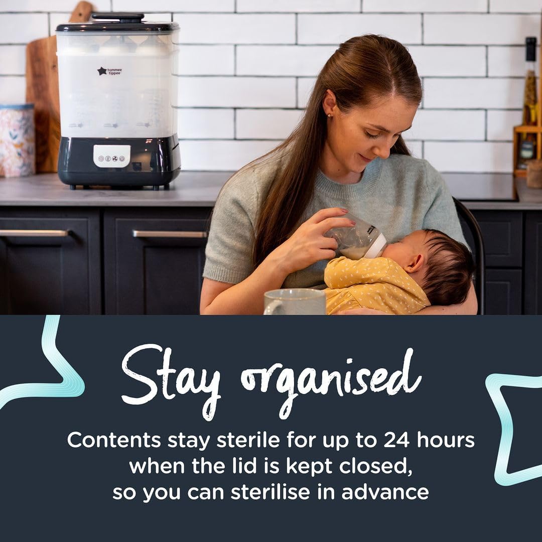 Tommee Tippee Advanced Steri-Dry Electric Steriliser and Dryer for Baby Bottles and Accessories, Kills Viruses* and 99.9% of Bacteria, Black