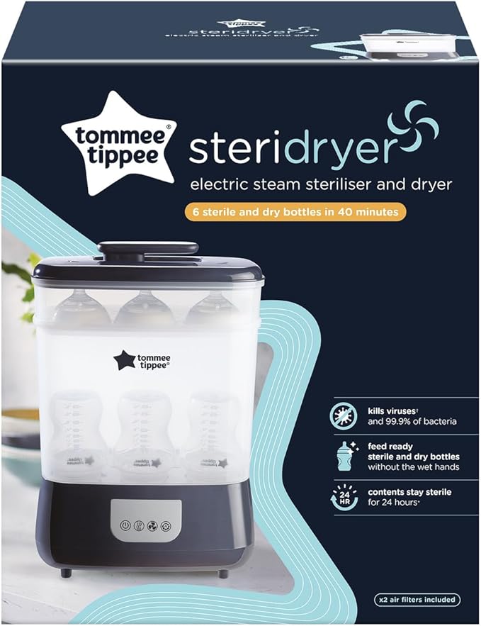 Tommee Tippee Advanced Steri-Dry Electric Steriliser and Dryer for Baby Bottles and Accessories, Kills Viruses* and 99.9% of Bacteria, Black