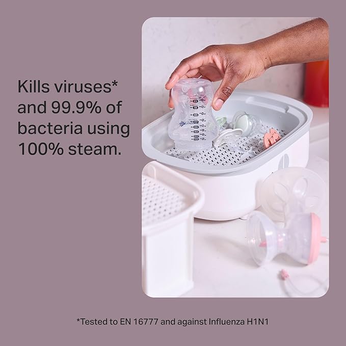 Tommee Tippee Electric Steam Steriliser – Fast, Compact, BPA-Free Baby Bottle Sterilizer with One-Button Operation, Chemical-Free Steam Cleaning, and Space-Saving Design for Bottles, Pacifiers, and Ac