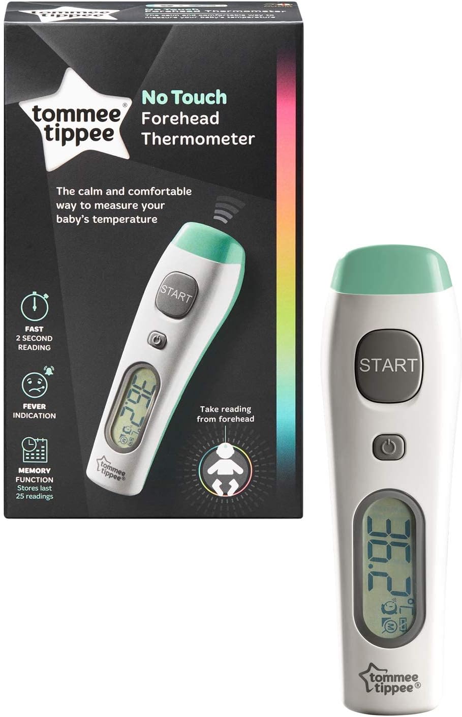 Tommee Tippee No Touch Forehead Thermometer  Fast Infrared Baby Thermometer, 1‑Second Reading, Fever Alert, LCD Display