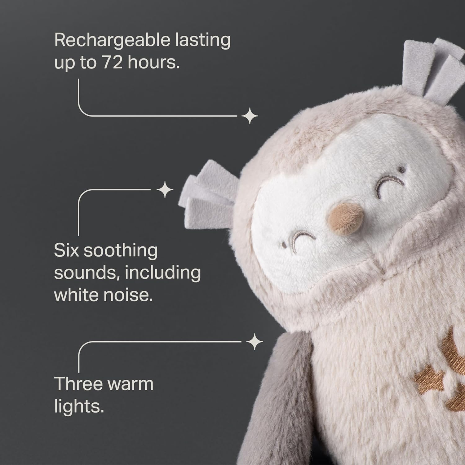 Tommee Tippee Ollie Owl Deluxe Baby and Toddler Sound and Light Sleep Aid, Automatic Cry Sensor Soothes with 3 Natural Sounds and 3 Lullabies, Adjustable Volume, Soft Plush Fabric, USB Rechargeable