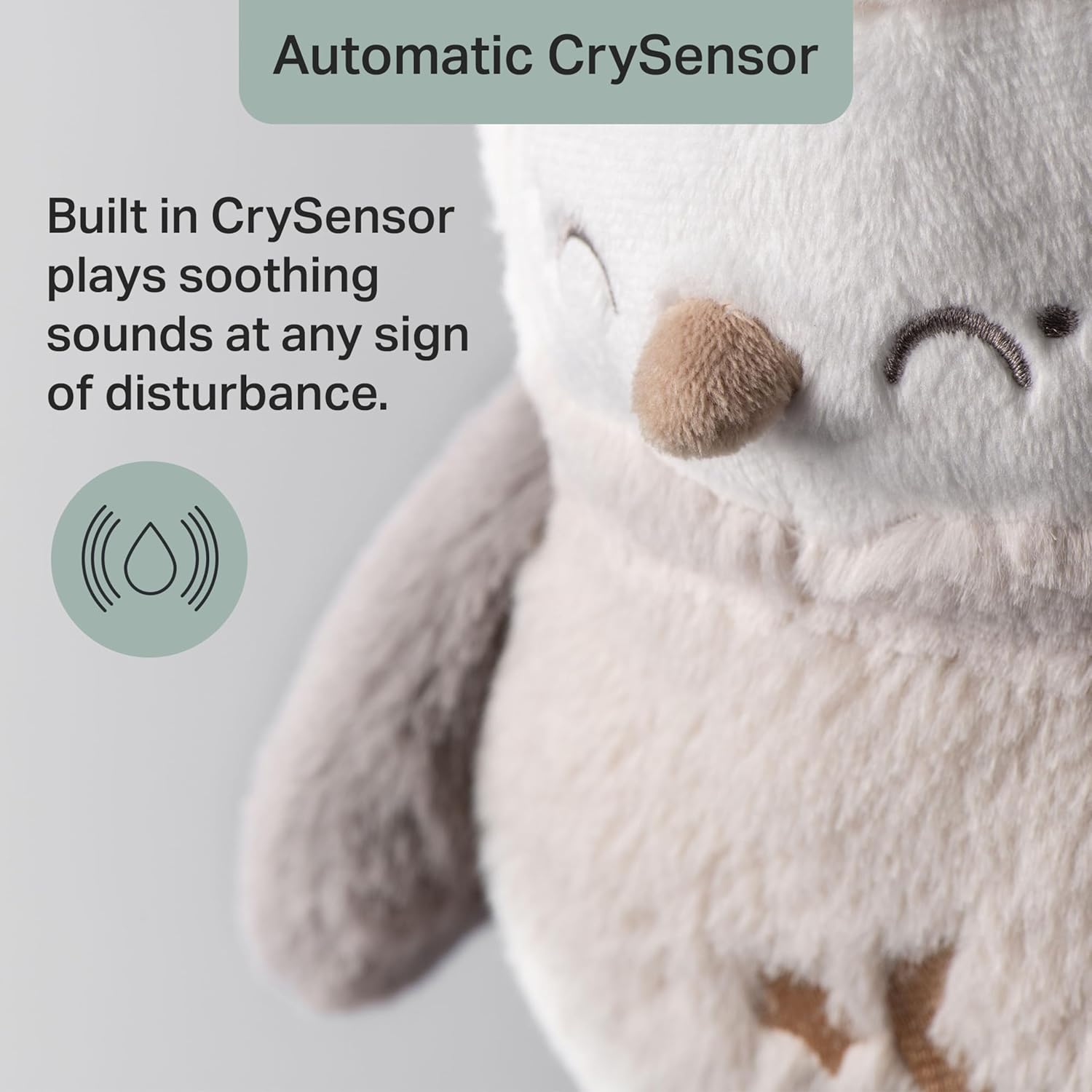 Tommee Tippee Ollie Owl Deluxe Baby and Toddler Sound and Light Sleep Aid, Automatic Cry Sensor Soothes with 3 Natural Sounds and 3 Lullabies, Adjustable Volume, Soft Plush Fabric, USB Rechargeable