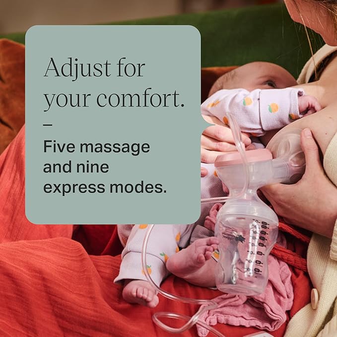 Tommee Tippee Made for Me Single Electric Breast Pump, Portable, Quiet, Massaging Silicone Cup, 5 Massage and 9 Express Modes, USP Rechargeable, 150ml Baby Bottle Included