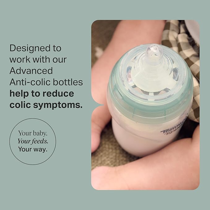 Tommee Tippee Advanced Anti-Colic Baby Bottle Teats, Fast Flow for 6m+, Pack of 2 Breast-Like Teats for a Natural Latch, BPA Free Soft Silicone