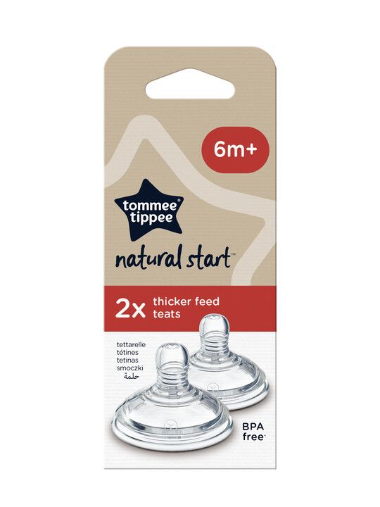 Tommee Tippee Natural Start Baby Bottle Teats, thick Flow, Pack of 2 Breast-Like Teats for a Natural Latch, with Anti-Colic Valve and BPA Free Soft Silicone