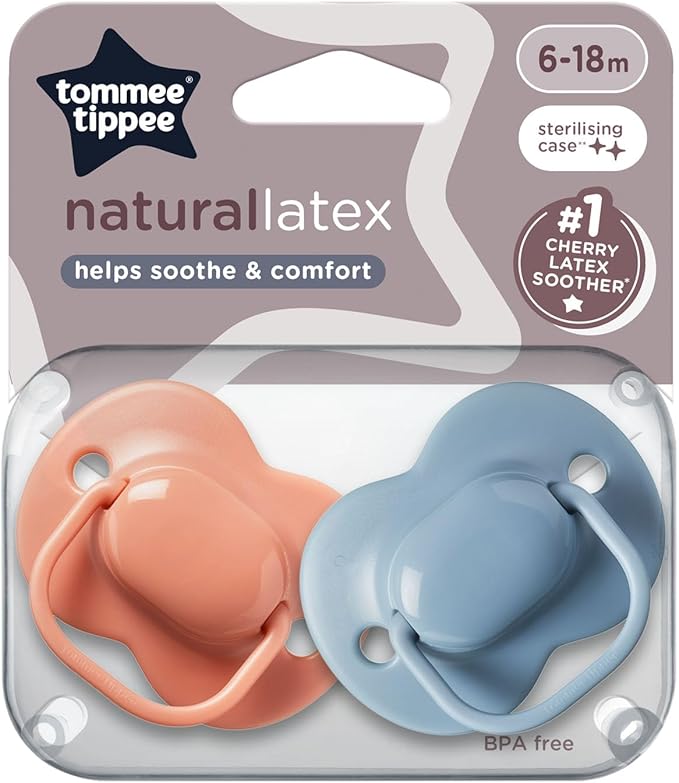 Tommee Tippee Cherry Latex Dummies, 0-6 Months, Pack of 2 Dummies with 100% Natural Latex baglet