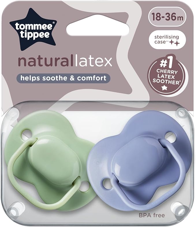 Tommee Tippee Cherry Latex Dummies, 0-6 Months, Pack of 2 Dummies with 100% Natural Latex baglet