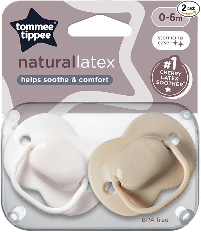 Tommee Tippee Cherry Latex Dummies, 0-6 Months, Pack of 2 Dummies with 100% Natural Latex baglet