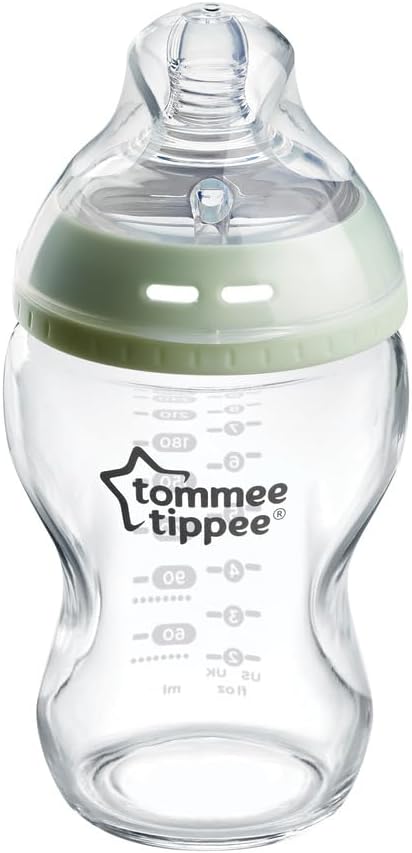 Tommee Tippee Natural Start Glass Baby Bottle for 0m+, 1x 250ml Baby Bottle with Slow Flow Breast-Like Teat for a Natural Latch, Self-Sterilising and BPA Free, Baby Feeding Essentials