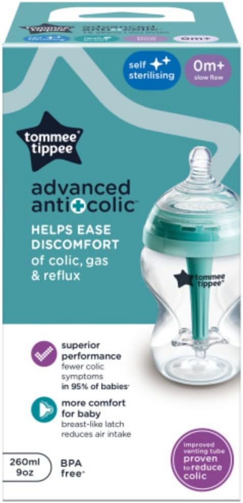 Tommee Tippee Baby Bottles, Natural Start Anti-Colic Baby Bottle with Slow Flow Breast-Like Teat, 150ml, 0m+, Self-Sterilising, Baby Feeding Essentials, Pack of 1