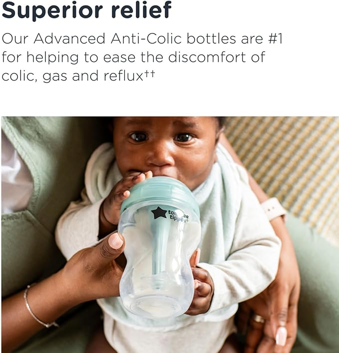 Tommee Tippee Baby Bottles, Advanced Anti-Colic Baby Bottle with Slow Flow Breast-Like Teat, 150ml, 0m+, Self-Sterilising, Baby Feeding Essentials, Pack of 3