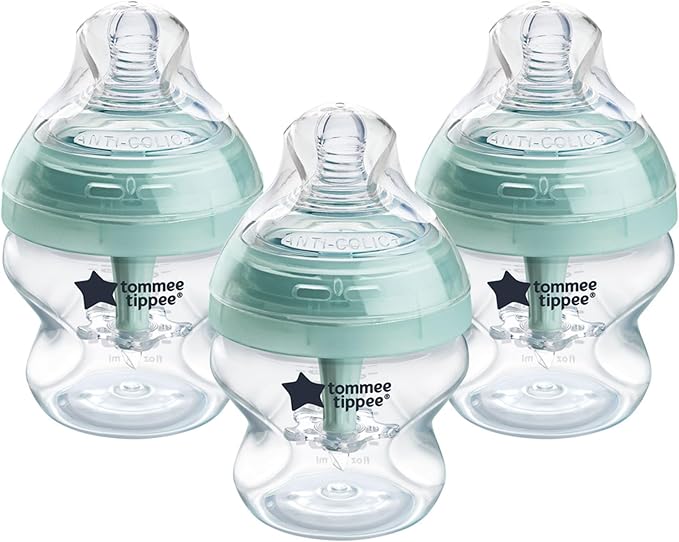 Tommee Tippee Baby Bottles, Advanced Anti-Colic Baby Bottle with Slow Flow Breast-Like Teat, 150ml, 0m+, Self-Sterilising, Baby Feeding Essentials, Pack of 3