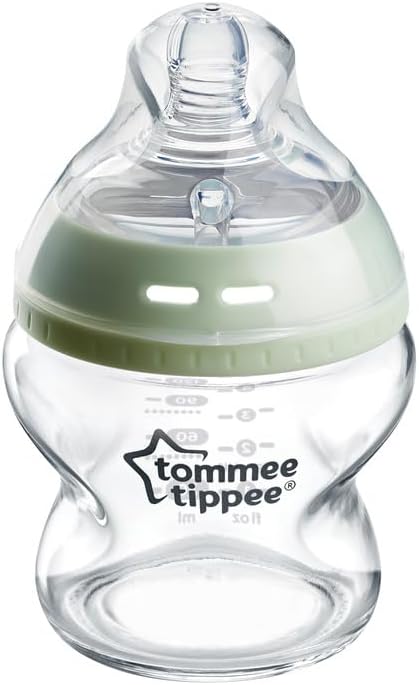 Tommee Tippee Baby Bottles, Natural Start Glass Anti-Colic Baby Bottle with Slow Flow Breast-Like Teat, 150ml, 0m+, Self-Sterilising, Baby Feeding Essentials, Pack of 1
