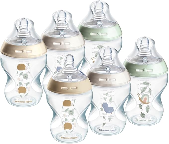 Tommee Tippee Natural Start Baby Bottles for 0m+, Pack of 6 260ml Baby Bottles, with Slow Flow Breast-Like Teat for a Natural Latch, Self-Sterilising and BPA Free, Baby Feeding Essentials, Pond