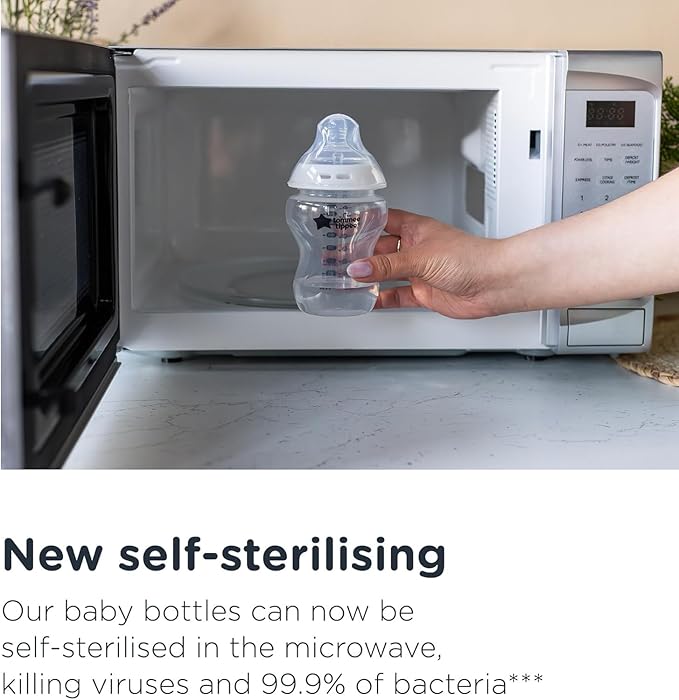 Tommee Tippee Baby Bottles, Natural Start Anti-Colic Baby Bottle with Slow Flow Breast-Like Teat, 260ml, 0m+, Self-Sterilising, Baby Feeding Essentials, Pond, Pack of 1