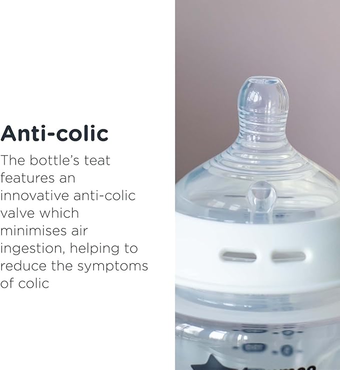 Tommee Tippee Baby Bottles, Natural Start Anti-Colic Baby Bottle with Slow Flow Breast-Like Teat, 260ml, 0m+, Self-Sterilising, Baby Feeding Essentials, Pond, Pack of 1