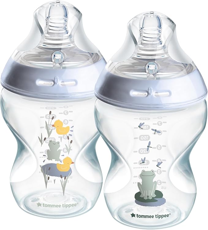 Tommee Tippee Baby Bottles, Natural Start Anti-Colic Baby Bottle with Slow Flow Breast-Like Teat, 260ml, 0m+, Self-Sterilising, Baby Feeding Essentials, Pink & Blue, Pack of 2