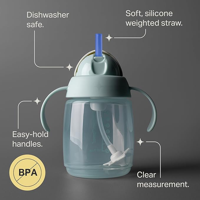 Tommee Tippee Starter Weighted Straw Baby & Toddler 10oz Sippy Cup for 6 Months+, with Silicone Weighted Straw and Easy-Hold Handles, BPA Free