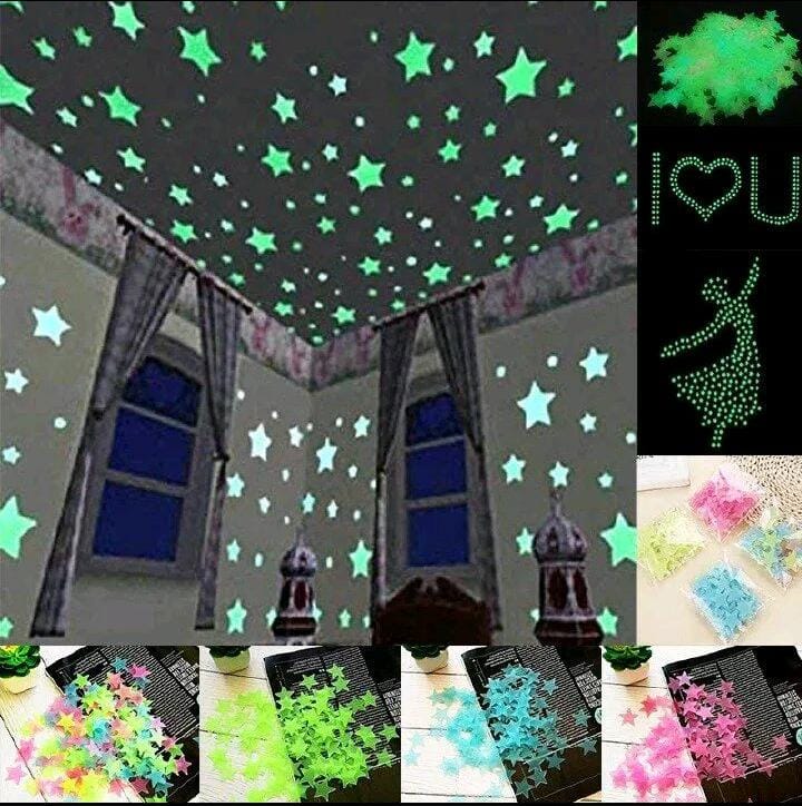 100PCS Luminous Wall Stickers Glow Stars Sticker Decals Kid Bedroom Home Decor Fluorescent Stickers Home Decor Living