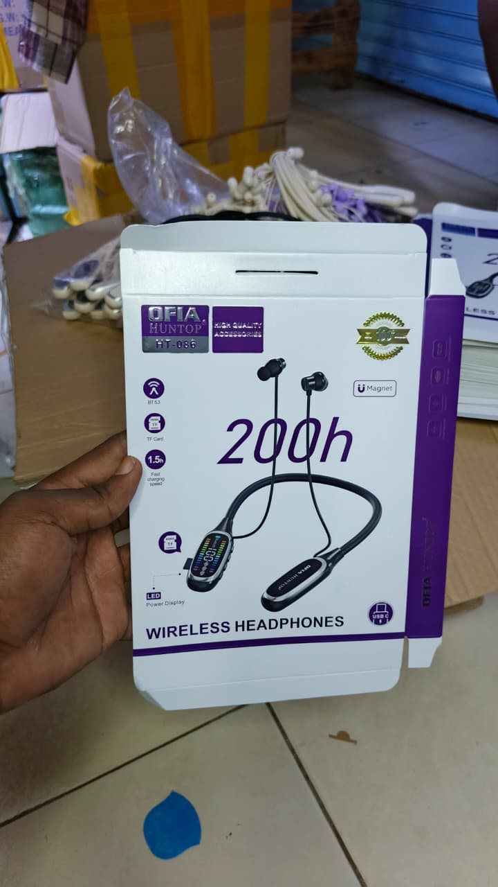 Ofia Huntop HT-086 Wireless Neckband Earphones – Bluetooth 5.0, Deep Bass, Long Battery Life, Magnetic Earbuds