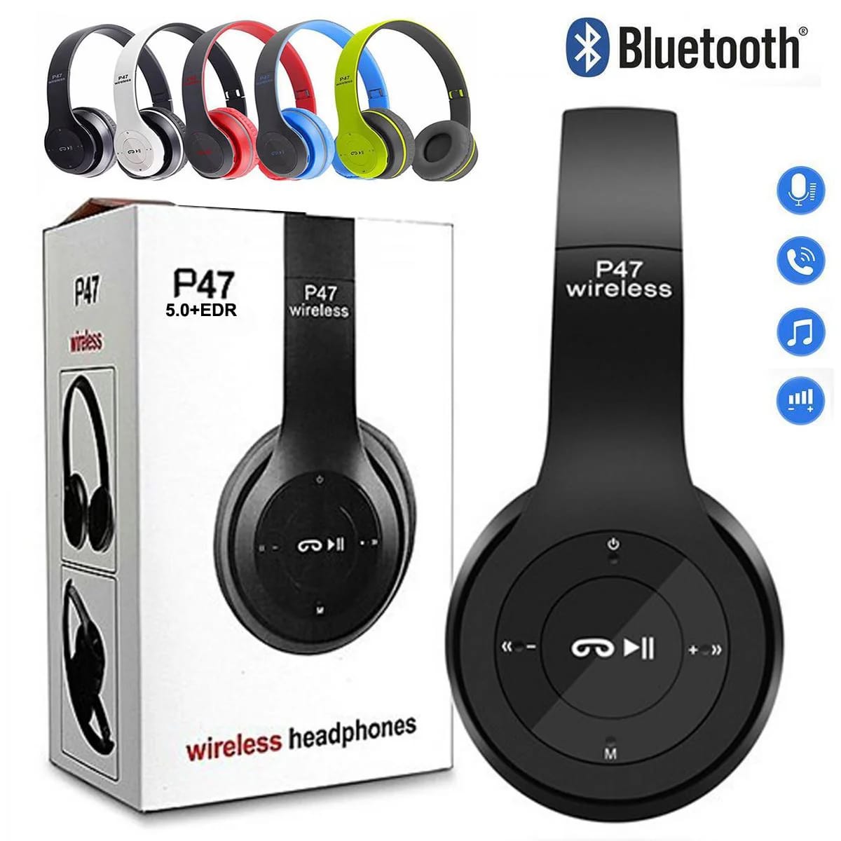 P47 Wireless Bluetooth 5.0 + EDR Headphones – High-Fidelity Stereo & Long Battery Life