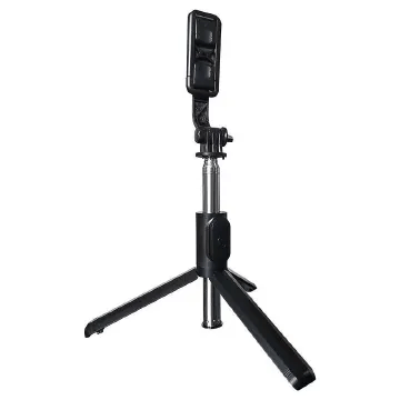 3-in-1 Portable Selfie Stick Tripod Stand with Adjustable Extendable Telescopic Rod Foldable Phone Holder for Android & iPhone Live Streaming Video Recording Vlogging Travel Use – Black