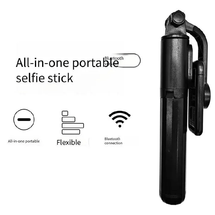 3-in-1 Portable Selfie Stick Tripod Stand with Adjustable Extendable Telescopic Rod Foldable Phone Holder for Android & iPhone Live Streaming Video Recording Vlogging Travel Use – Black