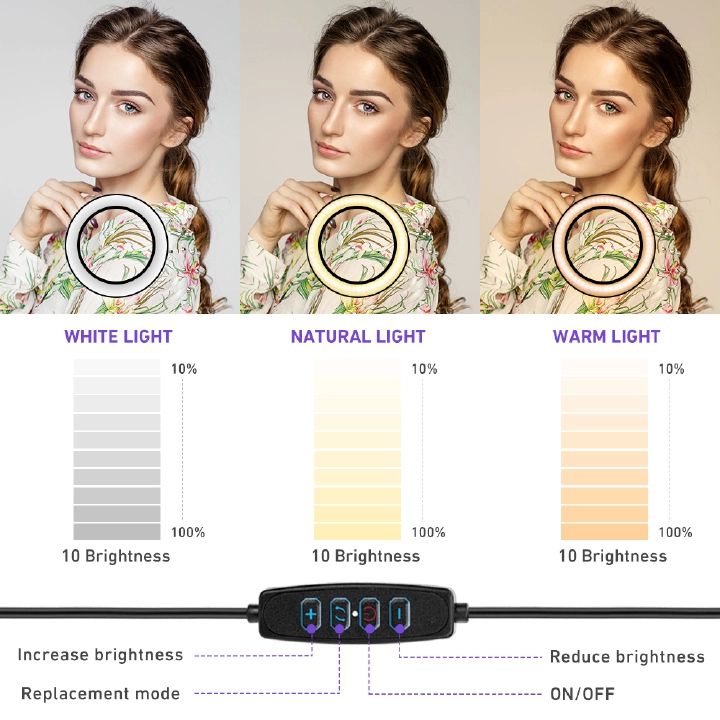 10 Inch Professional LED Ring Light with 1.9M Adjustable Tripod Stand USB Powered 3 Color Modes 10 Brightness Levels Lighting Kit for Makeup YouTube TikTok Live Streaming – Black