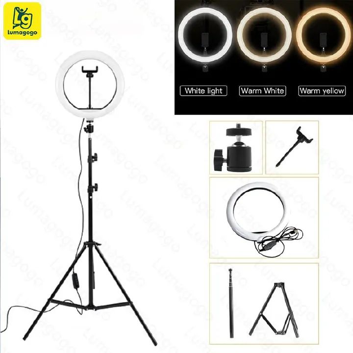10 Inch Professional LED Ring Light with 1.9M Adjustable Tripod Stand USB Powered 3 Color Modes 10 Brightness Levels Lighting Kit for Makeup YouTube TikTok Live Streaming – Black