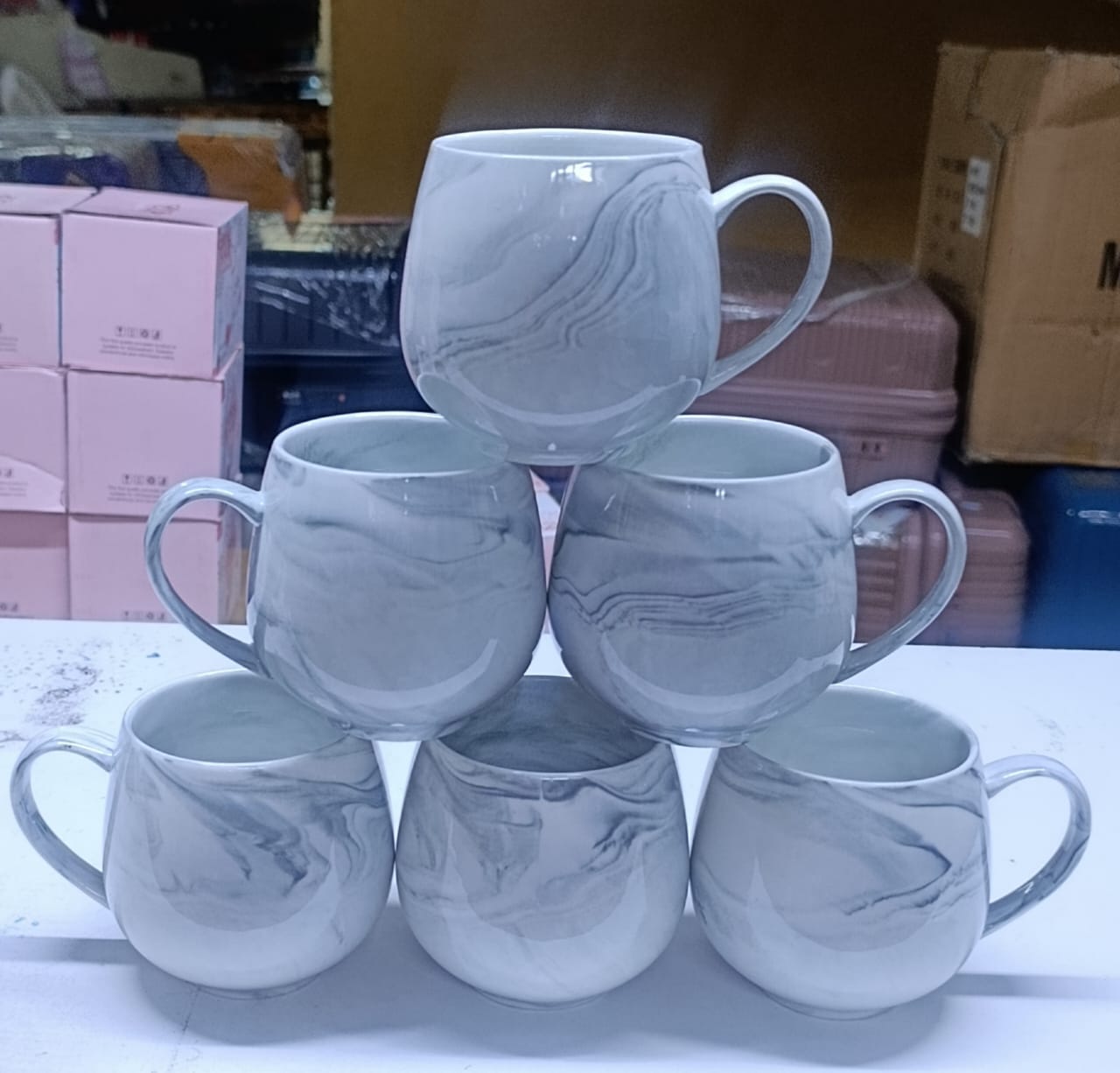 6PCS Marble Design Ceramic Coffee Mug Set With Handle – Modern Tea & Coffee Cups Drinkware Set for Home, Office & Kitchen – Durable Marble Pattern Ceramic Mug Set for Coffee, Milk, Tea & Hot Drinks