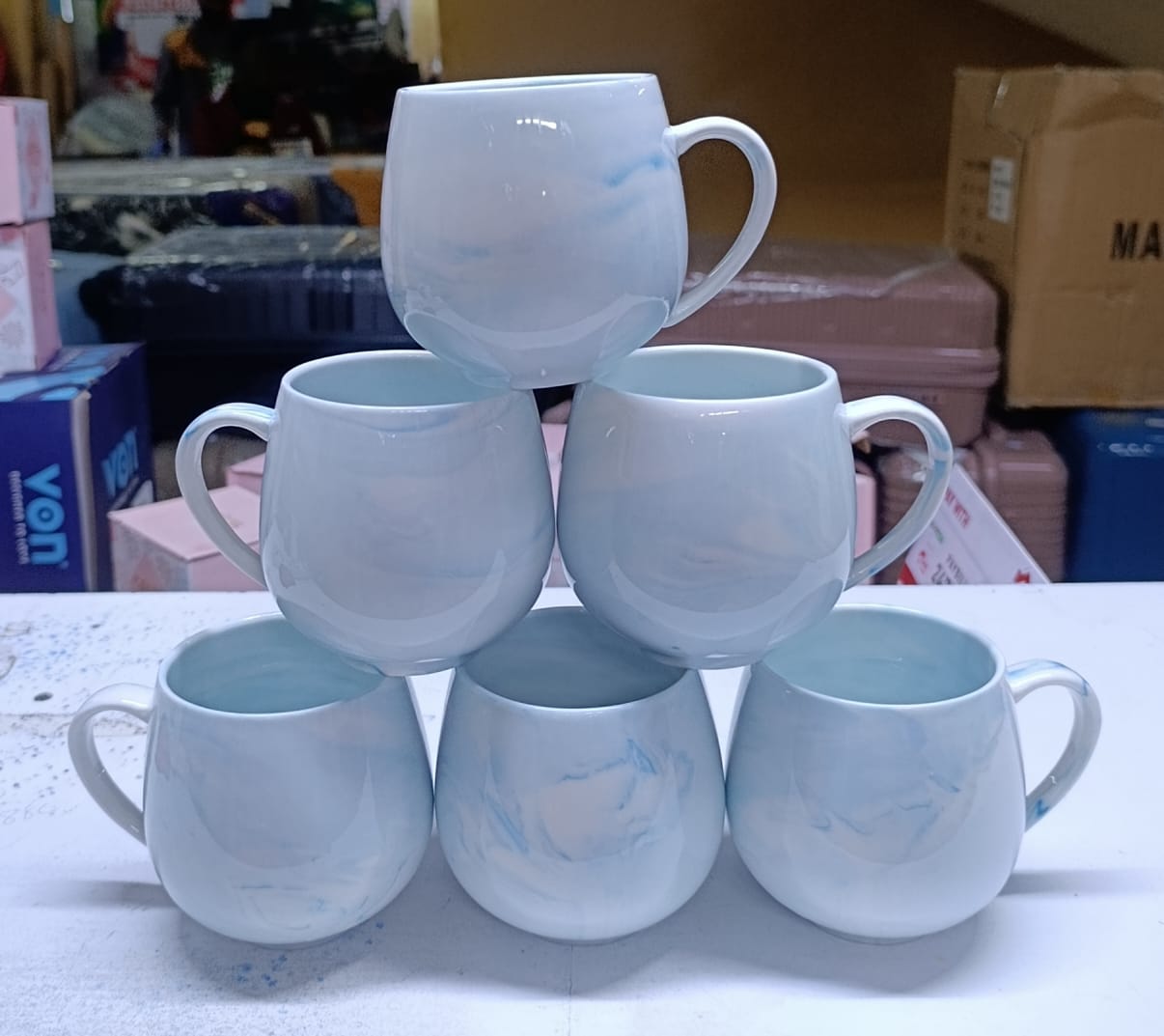 6PCS Marble Design Ceramic Coffee Mug Set With Handle – Modern Tea & Coffee Cups Drinkware Set for Home, Office & Kitchen – Durable Marble Pattern Ceramic Mug Set for Coffee, Milk, Tea & Hot Drinks