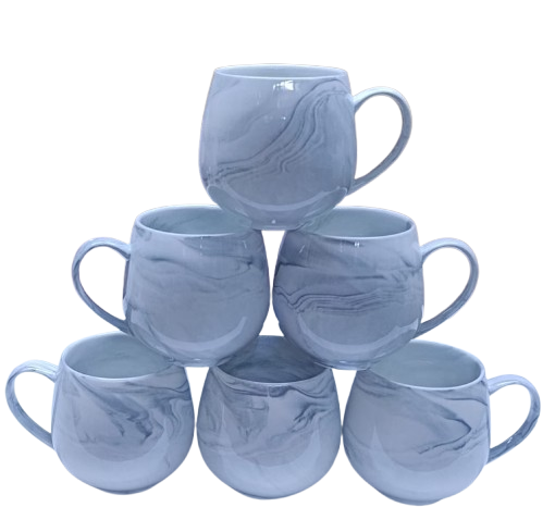 6PCS Marble Design Ceramic Coffee Mug Set With Handle – Modern Tea & Coffee Cups Drinkware Set for Home, Office & Kitchen – Durable Marble Pattern Ceramic Mug Set for Coffee, Milk, Tea & Hot Drinks